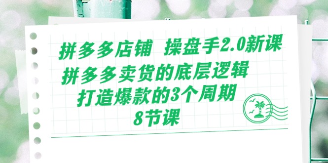（10859期）拼多多店铺 操盘手2.0新课，拼多多卖货的底层逻辑，打造爆款的3个周期-8节-北向