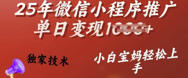 25年微信小程序推广单日变现多张，独家技术，小白宝妈轻松上手【揭秘】-北向