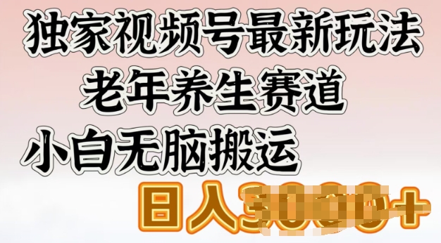 独家视频号最新玩法，老年养生赛道，小白无脑搬运，日入多张-北向