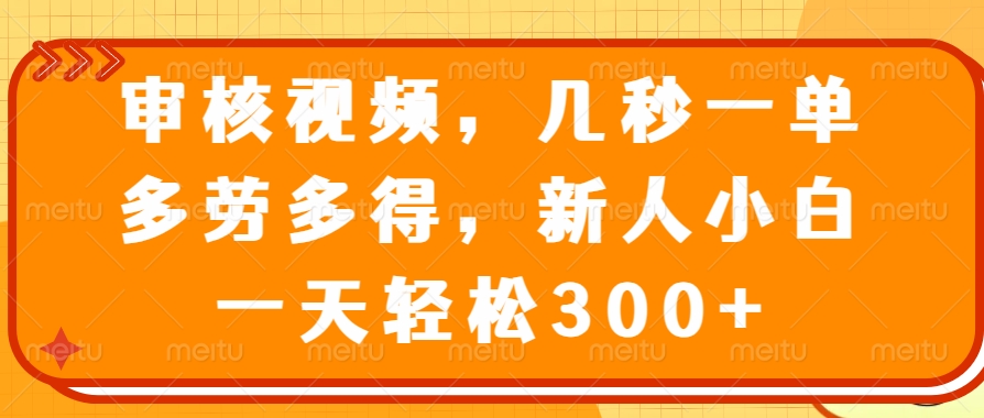 （14294期）审核视频，几秒一单，多劳多得，新人小白一天轻松300+-北向